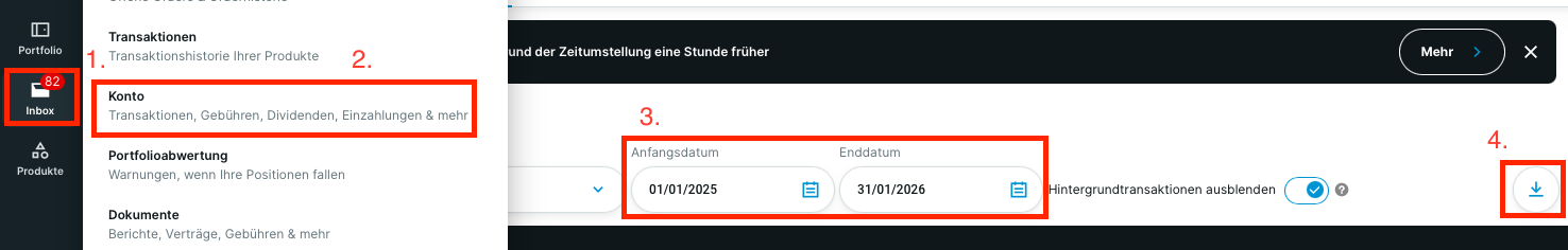 DeGiro Kontobewegungen exportieren mit Datumsbereich